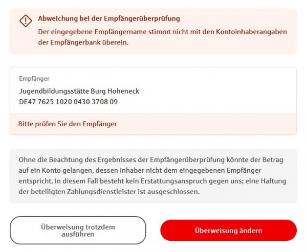 Bild einer Fehlermeldung im Onlinebanking